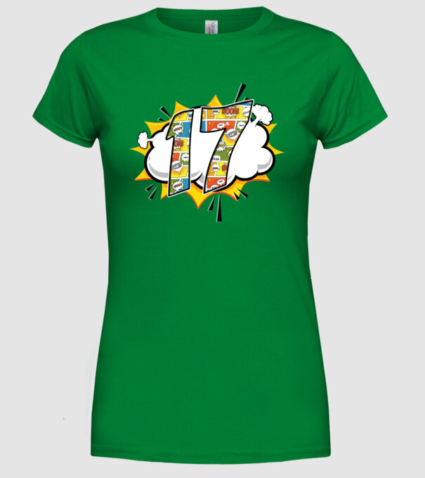 Birthday Comic Number 17 model verde pe tricou