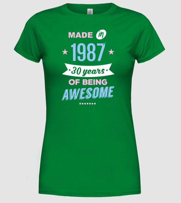 Made in - 1987 model verde pe tricou
