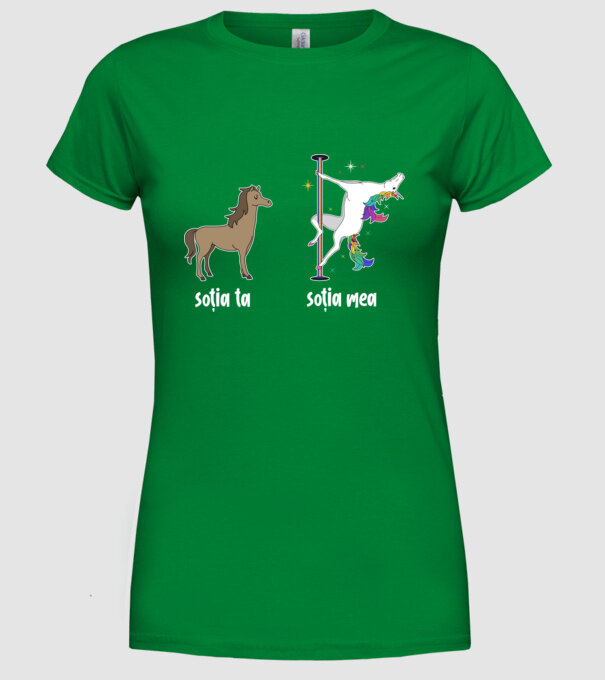 soția ta - soția mea model verde pe tricou