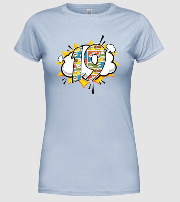 Birthday Comic Number 19 model albastru deschis pe tricou
