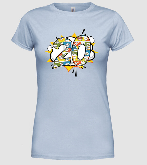 Birthday Comic Number 20 model albastru deschis pe tricou