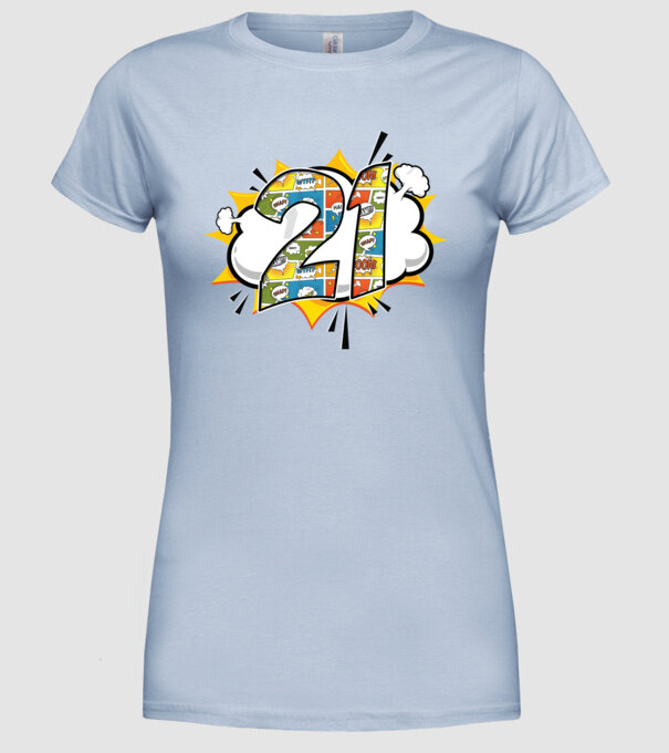 Birthday Comic Number 21 model albastru deschis pe tricou