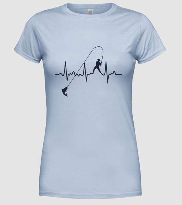 fishing heartbeat model albastru deschis pe tricou