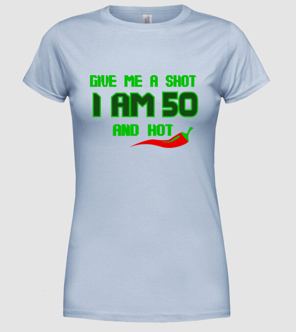 Give me a shot - 50 model albastru deschis pe tricou