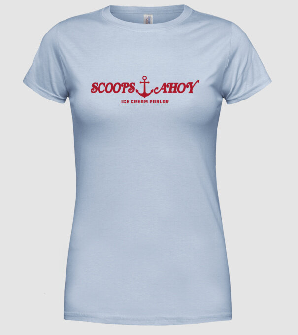 scoops and ahoy stranger things model albastru deschis pe tricou