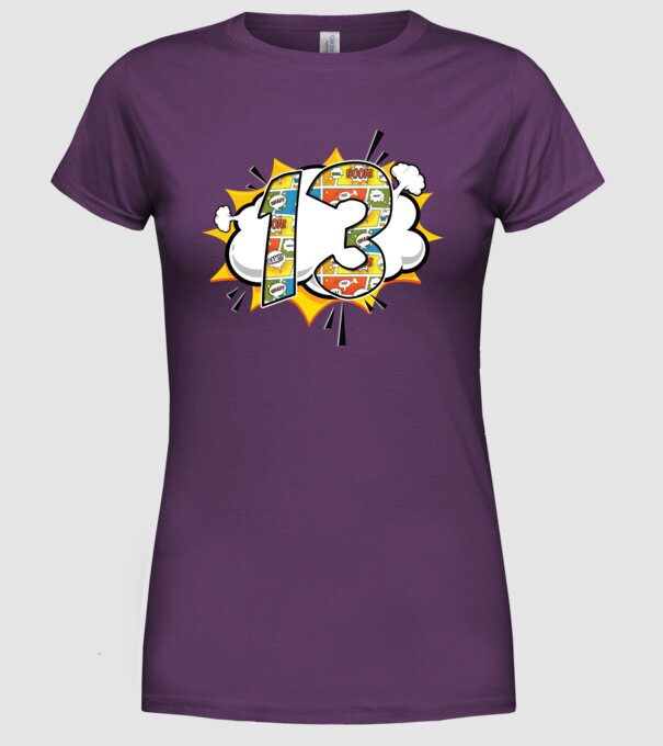 Birthday Comic Number 13 model mov pe tricou