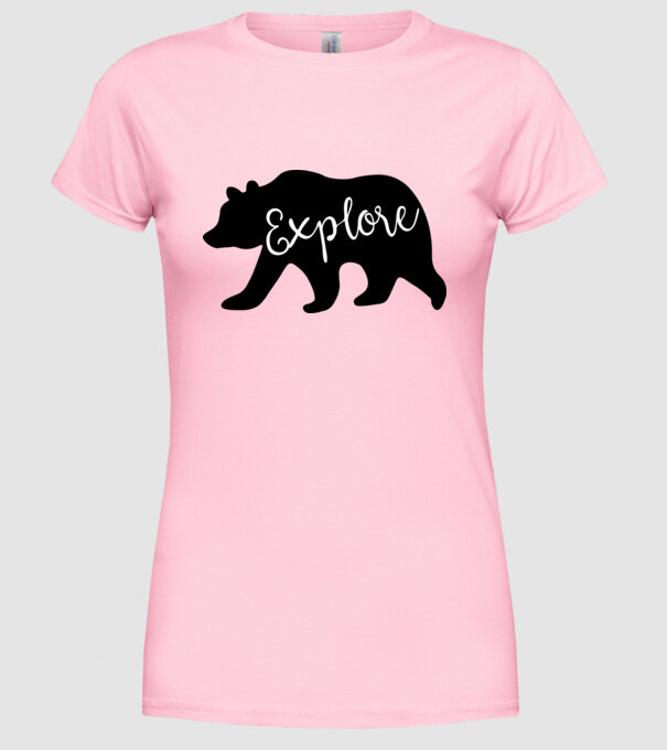 Bear left explore model roz deschis pe tricou