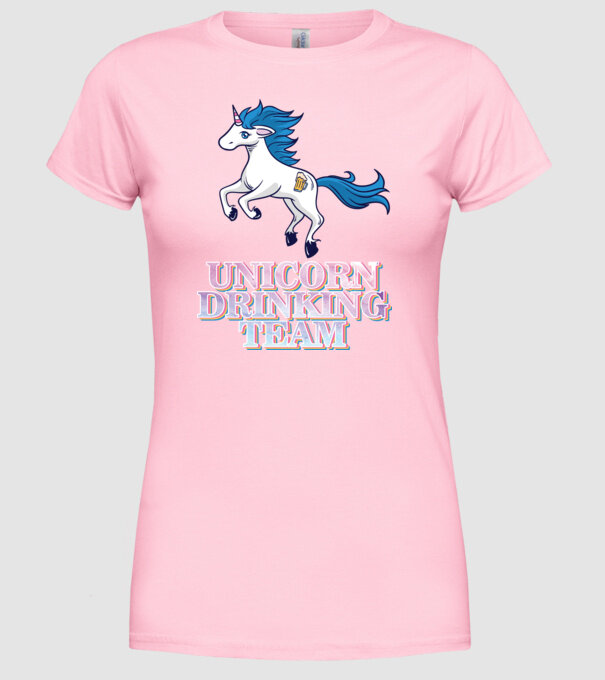 Unicorn drinking team model roz deschis pe tricou
