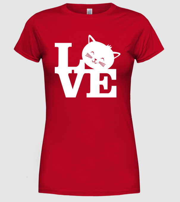 Love Pisică model roșu pe tricou