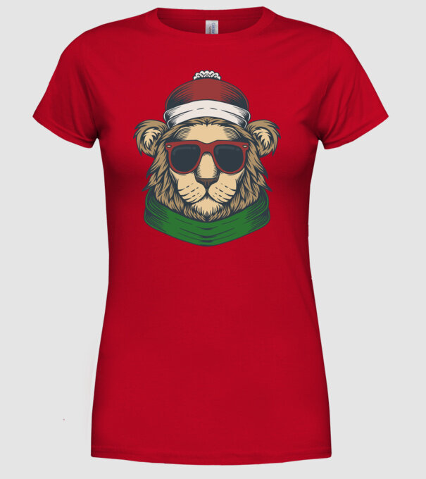 Leu Moș Crăciun model roșu pe tricou