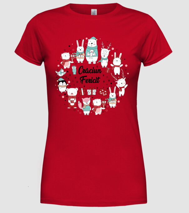 Crăciun Fericit model roșu pe tricou
