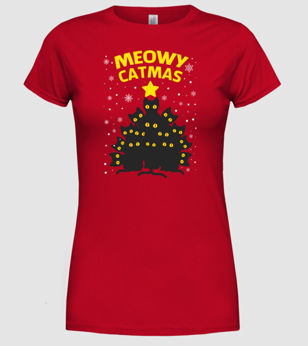 Meowy catmas black model roșu pe tricou