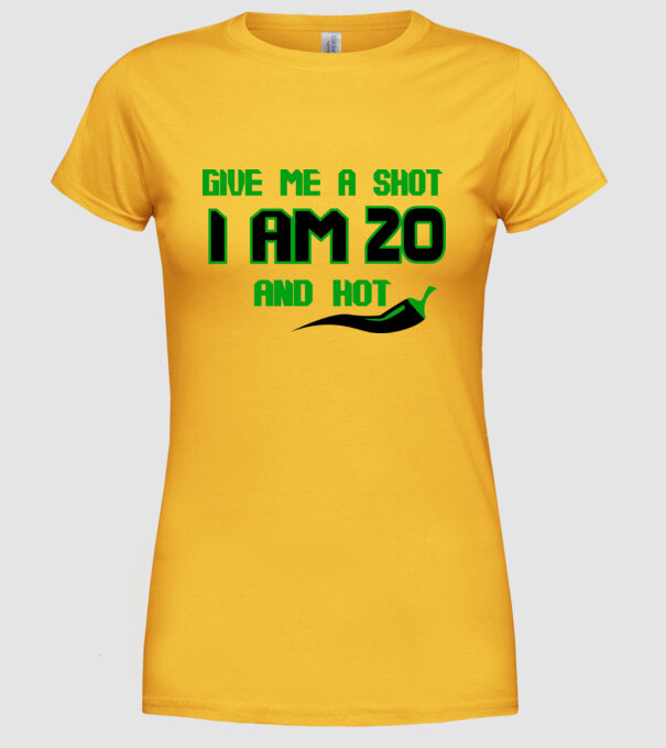Give me a shot - 20 model galben pe tricou