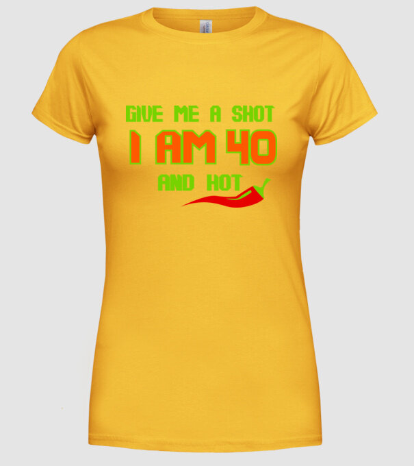 Give me a shot - 40 model galben pe tricou