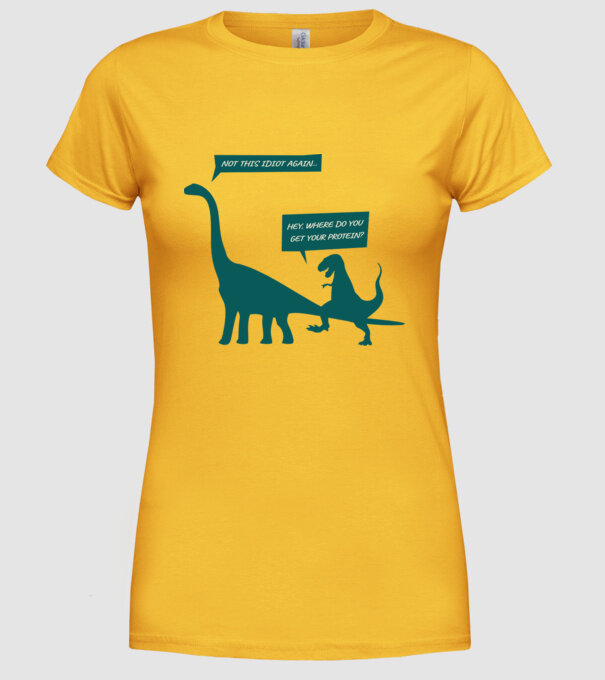 idiot dinosaur vegan model galben pe tricou