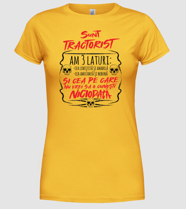 sunt tractorist, am 3 laturi model galben pe tricou