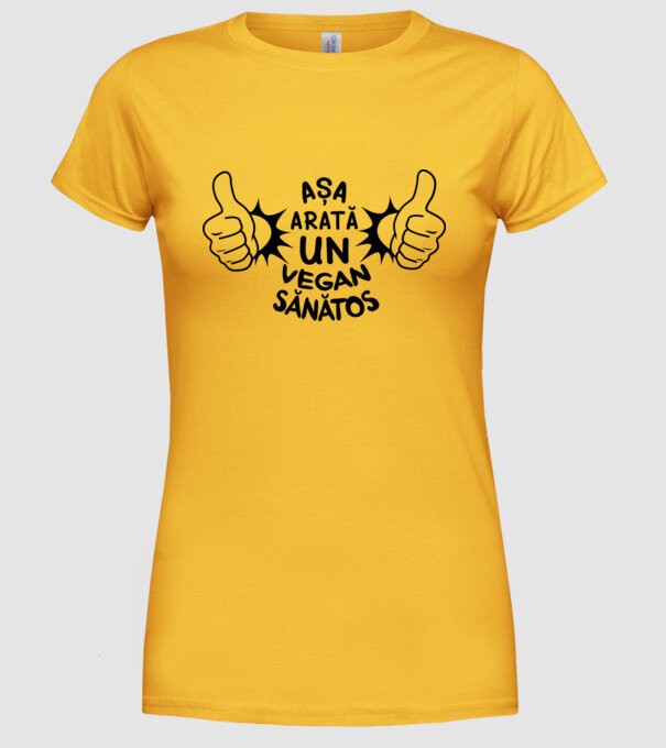 Așa arată un VEGAN sănătos model galben pe tricou