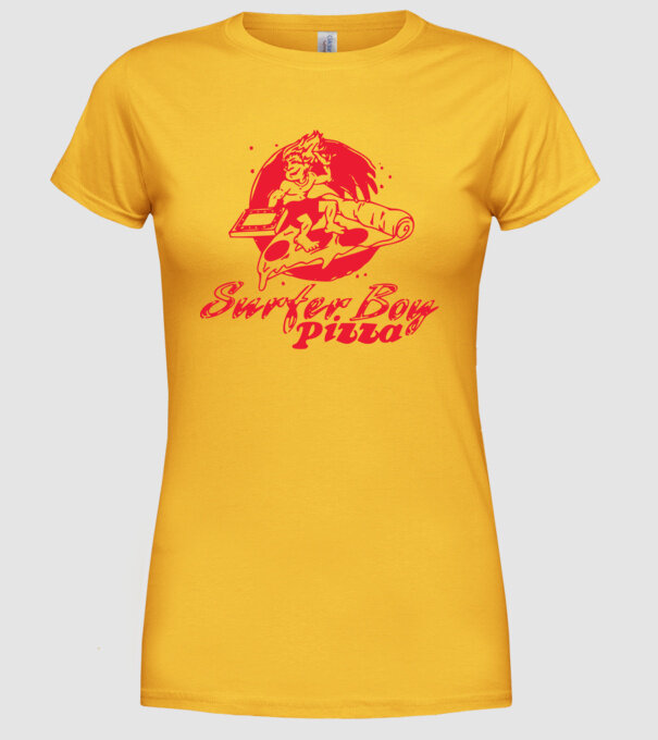 surfer boy pizza stranger things model galben pe tricou