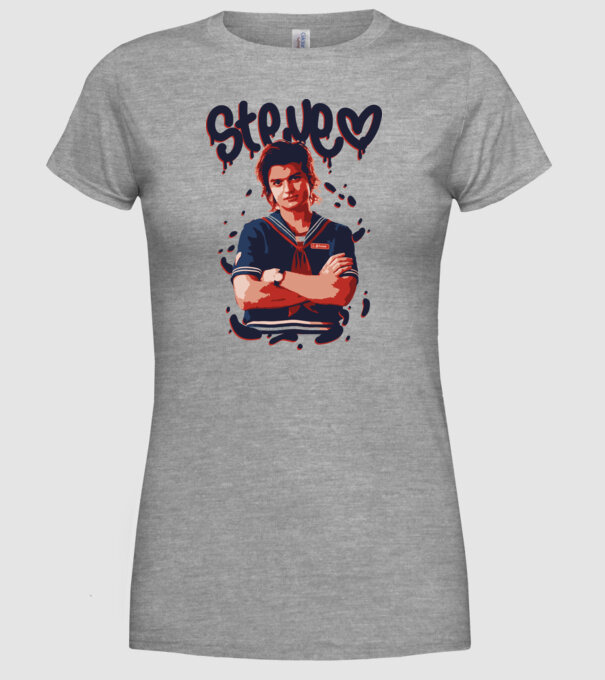 steve stranger things model gri pe tricou