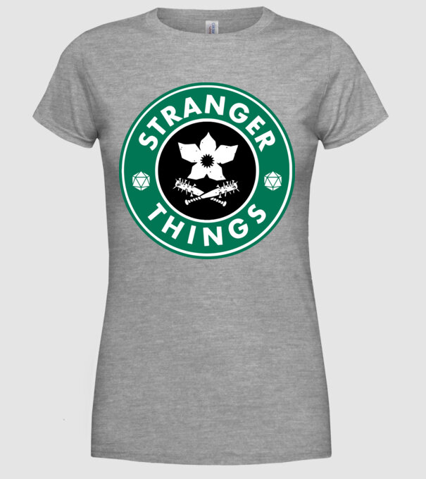 stranger things starbucks model gri pe tricou