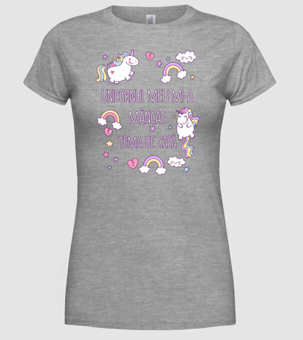 Unicornul meu mi-a mâncat tema de casă model gri pe tricou