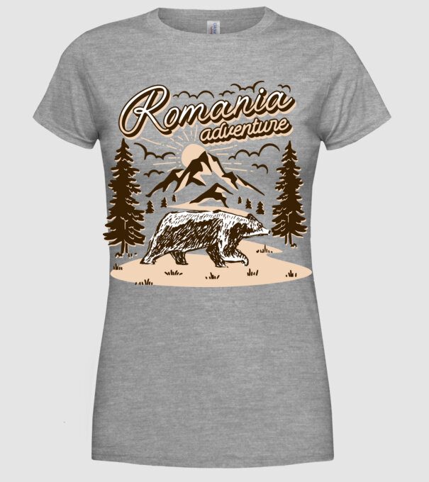Romania bear adventure model gri pe tricou