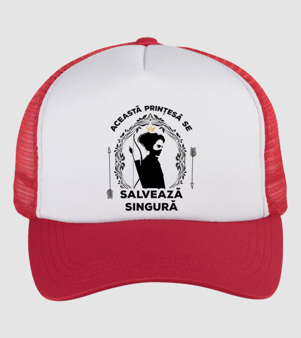 Această prințesă se salvează singură model alb/roșu pe tricou