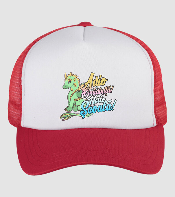 Adio grădiniță! Hello școală! model alb/roșu pe tricou