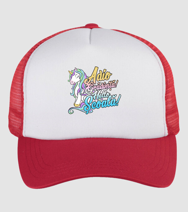 Adio grădiniță! Hello școală! model alb/roșu pe tricou