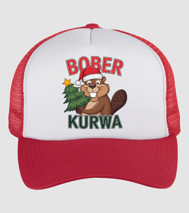 Bober kurwa Christmas model alb/roșu pe tricou