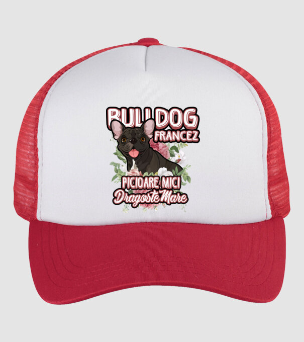 bulldog francez - picioare mici dragoste mare model alb/roșu pe tricou