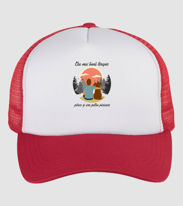 cea mai bună terapie - păros și are patru picioare model alb/roșu pe tricou