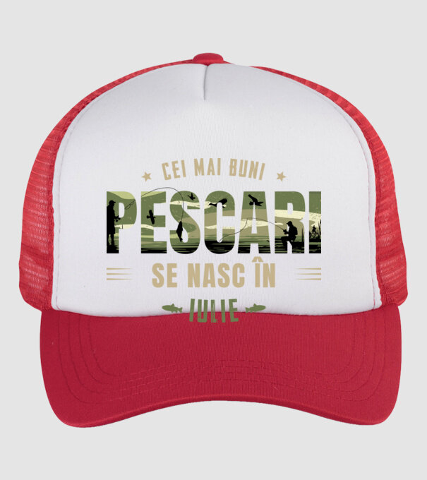 Cei mai buni pescari se nasc în iulie model alb/roșu pe tricou