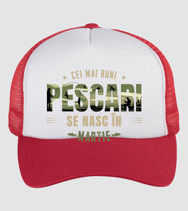 Cei mai buni pescari se nasc în martie model alb/roșu pe tricou