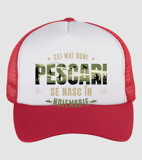 Cei mai buni pescari se nasc în noiembrie model alb/roșu pe tricou