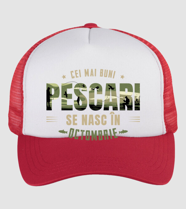 Cei mai buni pescari se nasc în octombrie model alb/roșu pe tricou
