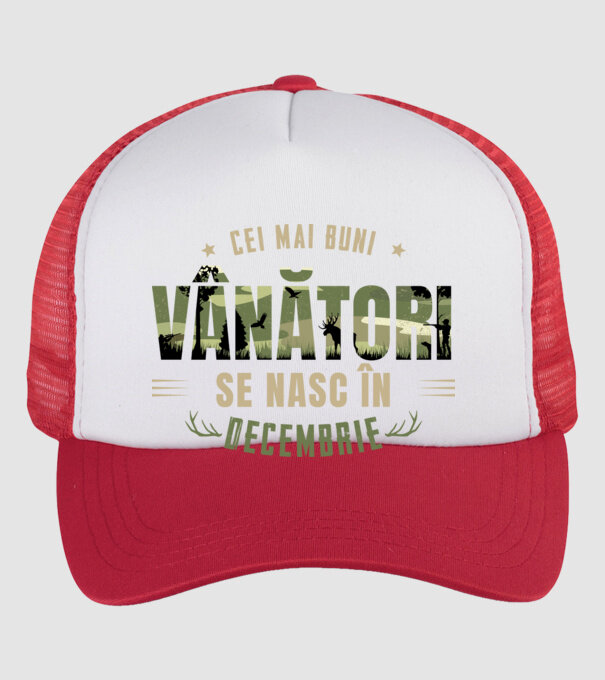 Cei mai buni vânători se nasc în decembrie model alb/roșu pe tricou