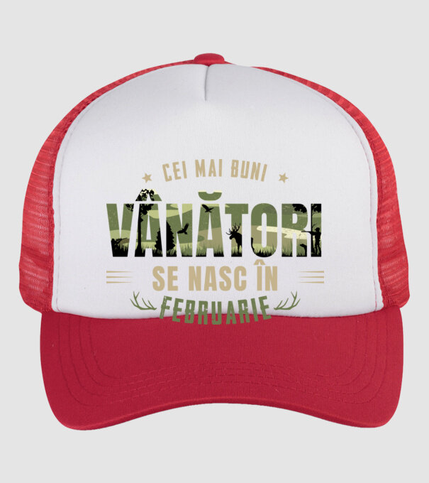 Cei mai buni vânători se nasc în februarie model alb/roșu pe tricou