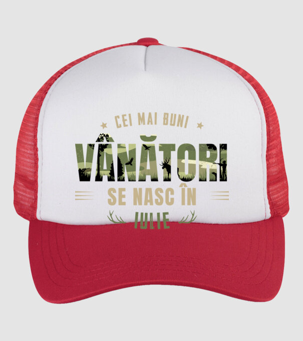 Cei mai buni vânători se nasc în iulie model alb/roșu pe tricou