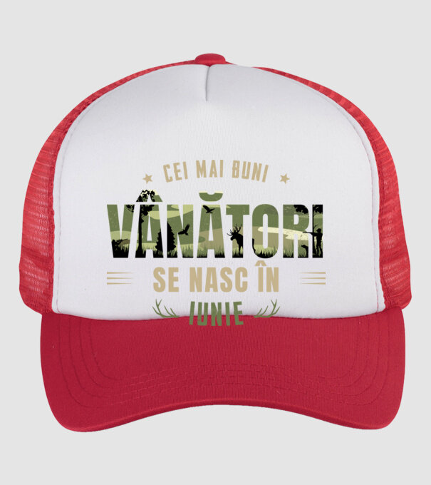 Cei mai buni vânători se nasc în iunie model alb/roșu pe tricou