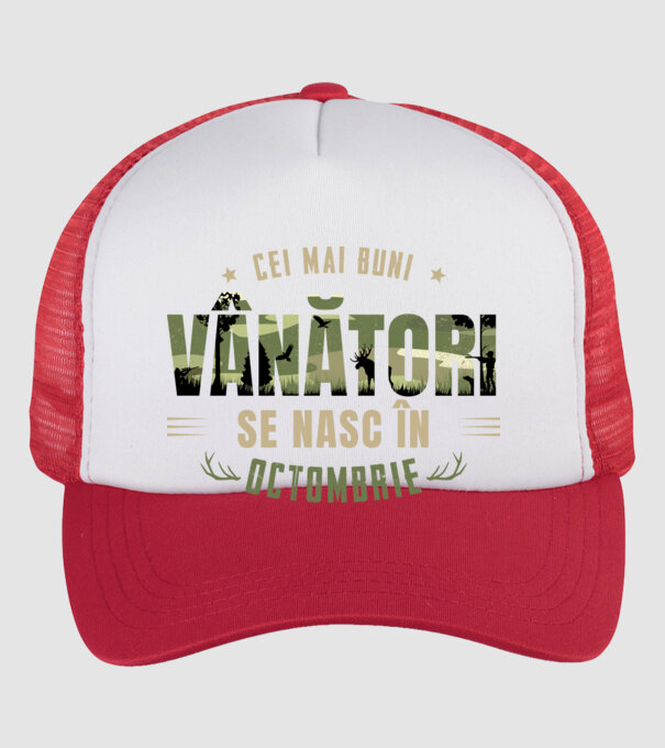 Cei mai buni vânători se nasc în octombrie model alb/roșu pe tricou