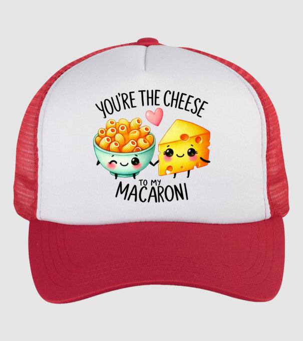 Cheese to my Macaroni model alb/roșu pe tricou