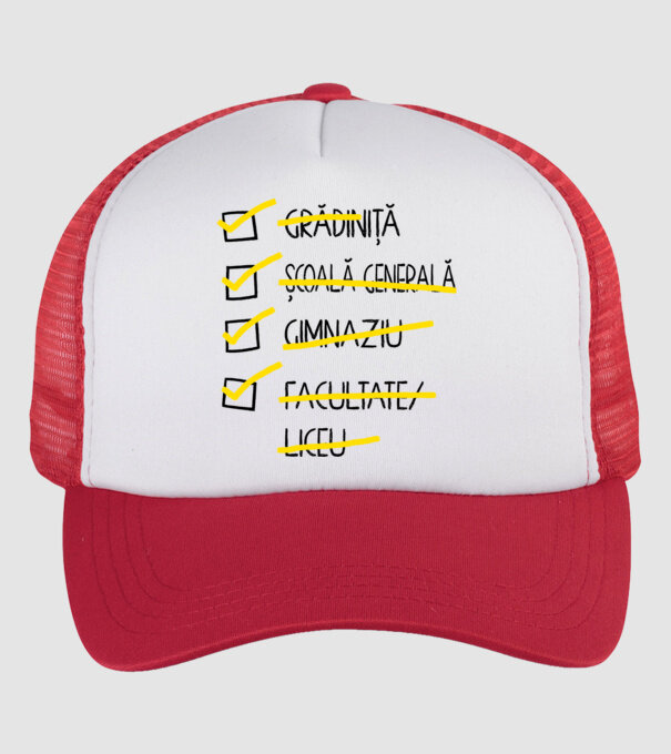 Cheklist educație - Facultate alb model alb/roșu pe tricou