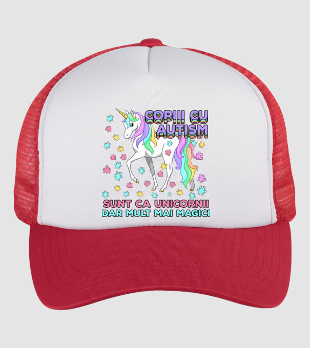 Copiii cu autism sunt ca unicornii, dar mult mai magici model alb/roșu pe tricou