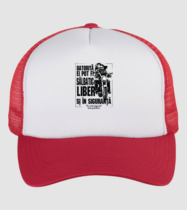 datorită lui pot fi sălbatică, liberă și în siguranță - el este îngerul meu păzitor model alb/roșu pe tricou
