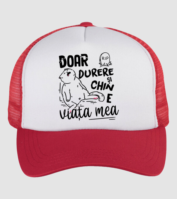 Doar durere și chin e viața mea model alb/roșu pe tricou
