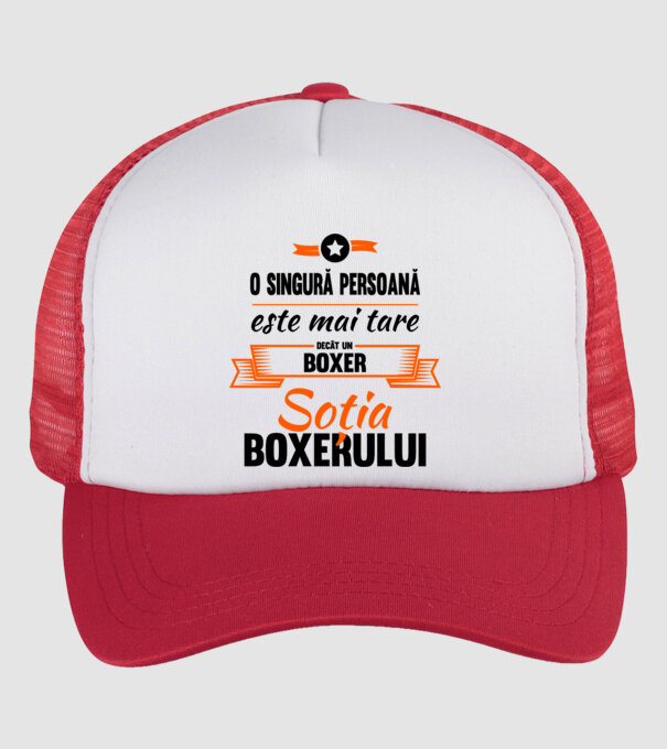 doar o persoană este mai tare decât un boxer, soția boxerului model alb/roșu pe tricou