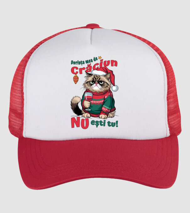 Dorința mea de Crăciun nu ești tu! pisică model alb/roșu pe tricou