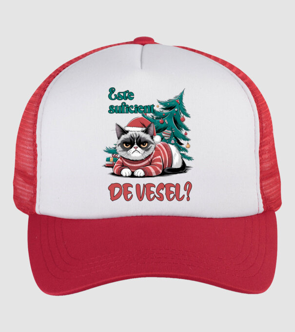 Este suficient de vesel? pisică Crăciun model alb/roșu pe tricou