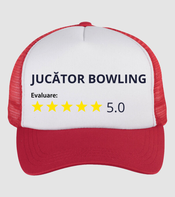 evaluare: jucător bowling de 5 stele model alb/roșu pe tricou